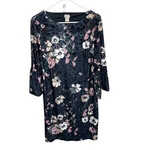 Chico's Black Floral Velvet Bell Sleeve Dress Cocktail Business - Size 1, Medium